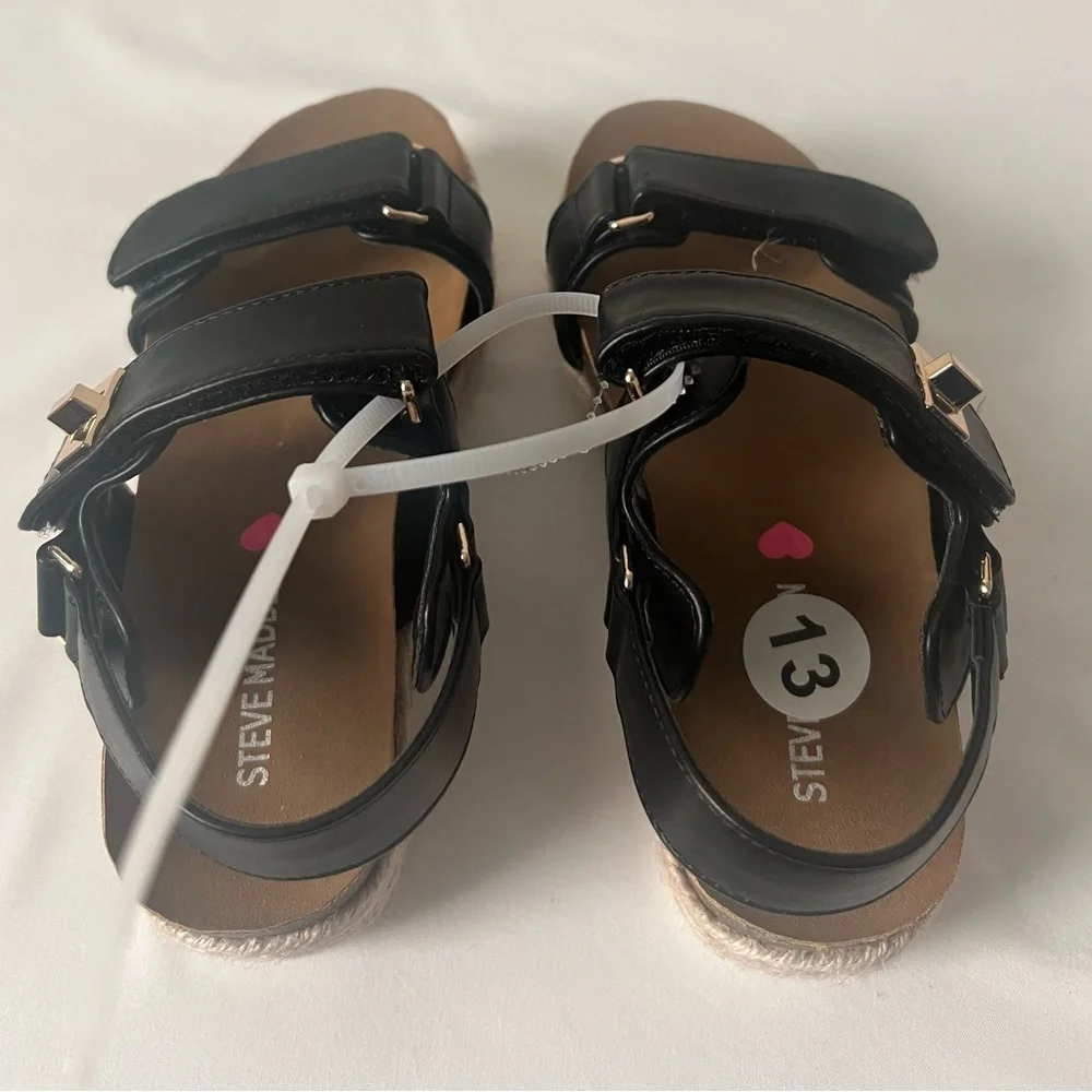Steve Madden Little Girl’s Dressy‎ Black Platform Buckle Sandals, Size 13 NWOT